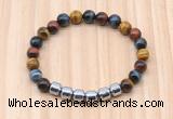 CGB9008 8mm, 10mm colorful tiger eye & drum hematite beaded bracelets