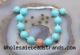 CGB9605 12mm round blue howlite & moonstone adjustable bracelets