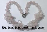 CGN370 19.5 inches round & chips rose quartz beaded necklaces