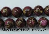 CGO55 15.5 inches 12mm round gold red color stone beads