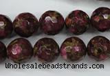 CGO66 15.5 inches 14mm faceted round gold red color stone beads