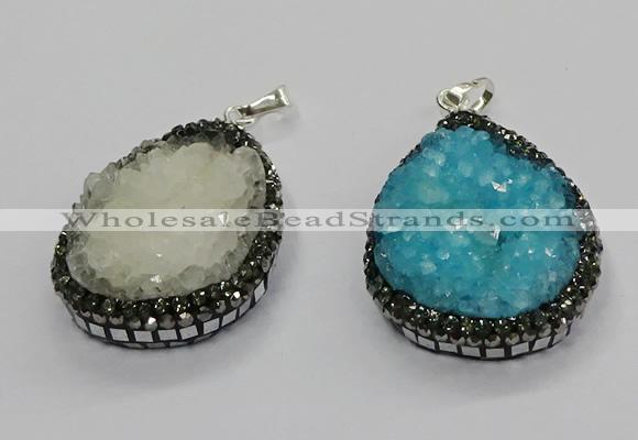 CGP3108 25*45mm flat teardrop druzy agate pendants wholesale