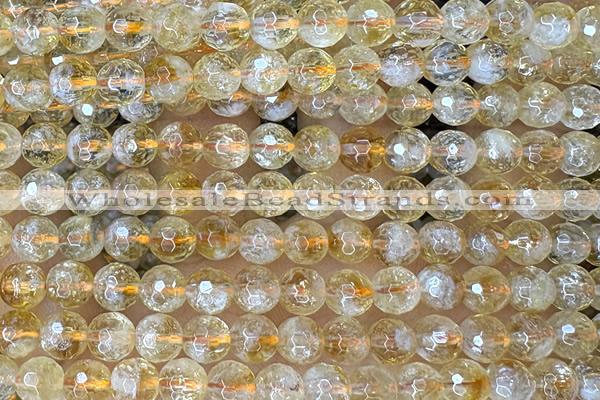CITR10 15 inches 6mm faceted round natural citrine beads