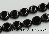 CJB20 16 inches 10mm flat round natural jet gemstone beads wholesale
