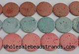 CLV308 15.5 inches 30mm flat round lava beads wholesale
