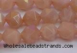 CMS1133 15.5 inches 10mm faceted nuggets peach moonstone beads