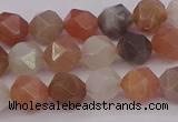 CMS1137 15.5 inches 8mm faceted nuggets rainbow moonstone beads