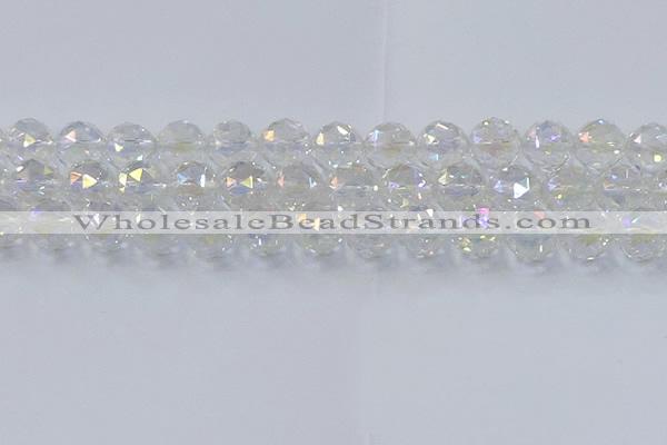 CNC649 15.5 inches 14mm faceted round plated natural white crystal beads