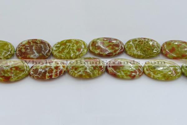 CNS638 15.5 inches 30*40mm oval green dragon serpentine jasper beads