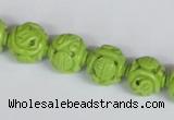 CNT08 16 inches 12mm carved round natural turquoise beads wholesale