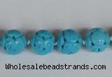 CNT09 16 inches 14mm carved round natural turquoise beads wholesale