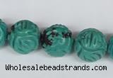 CNT32 16 inches 16mm carved round natural turquoise beads wholesale