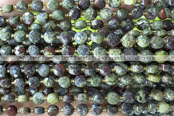 COIN162 15 inches 6mm faceted coin bronze green beads