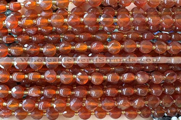 COIN179 15 inches 6mm faceted coin red agate beads