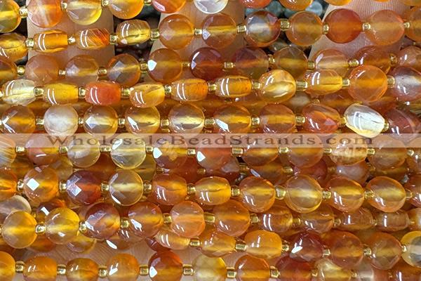 COIN181 15 inches 6mm faceted coin red agate beads