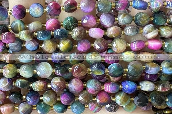 COIN194 15 inches 6mm faceted coin tiger eye gemstone beads
