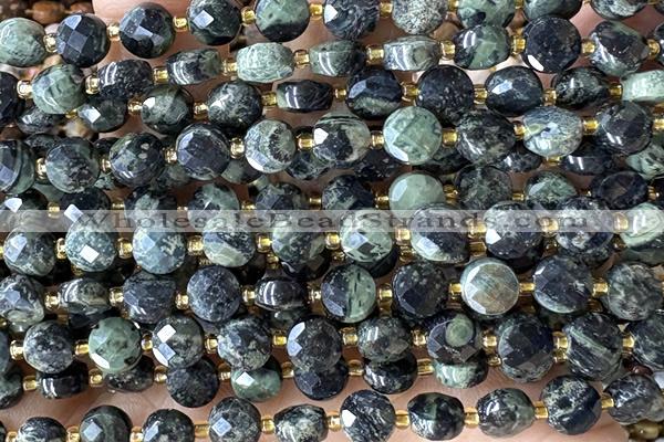 COIN204 15 inches 6mm faceted coin kambaba jasper beads