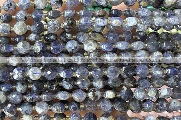 COIN205 15 inches 6mm faceted coin iolite gemstone beads