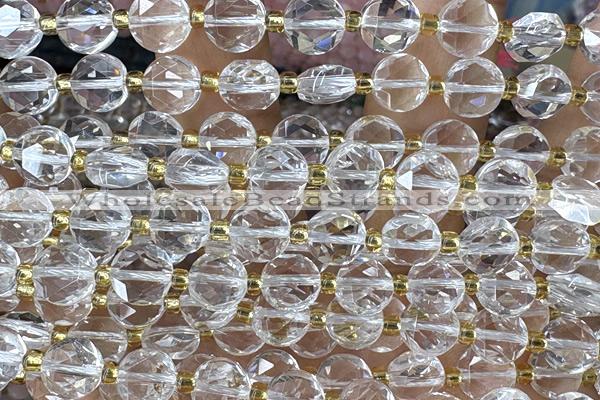COIN220 15 inches 8mm faceted coin white crystal beads beads