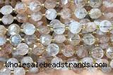 COIN224 15 inches 8mm faceted coin rutilated quartz beads