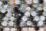 COIN231 15 inches 8mm faceted coin black rutilated quartz beads