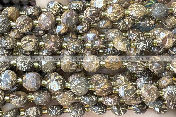 COIN241 15 inches 8mm faceted coin elephant blood jasper beads