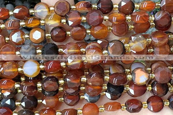 COIN248 15 inches 8mm faceted coin red agate gemstone beads
