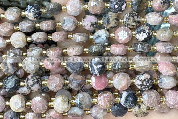 COIN255 15 inches 8mm faceted coin rhodonite gemstone beads