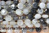 COIN279 15 inches 10mm faceted coin black rutilated quartz beads