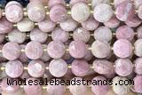 COIN282 15 inches 10mm faceted coin pink wooden jasper gemstone beads