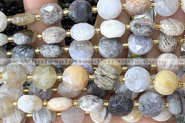 COIN285 15 inches 10mm faceted coin bamboo leaf agate beads