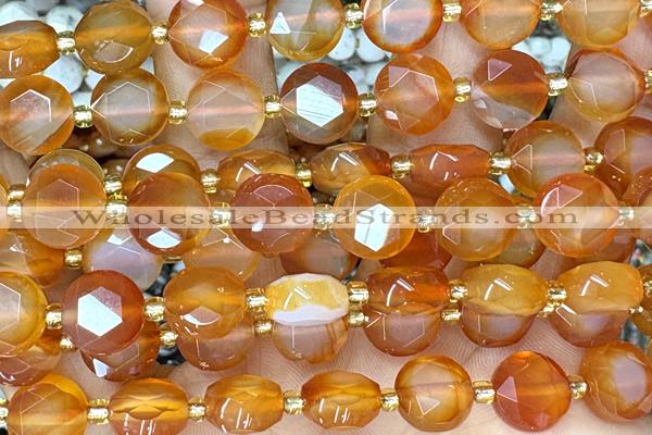 COIN292 15 inches 10mm faceted coin red agate beads