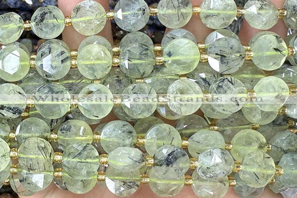 COIN300 15 inches 10mm faceted coin green rutilated quartz beads
