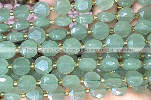 COIN301 15 inches 10mm faceted coin green aventurine jade beads