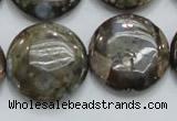 COP252 15.5 inches 25mm flat round natural grey opal gemstone beads