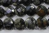 COP481 15.5 inches 12mm faceted coin natural grey opal beads