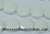 CPB302 15 inches 14mm faceted coin white porcelain beads