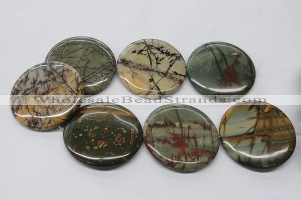 CPJ39 15.5 inches 55mm flat round picasso jasper beads wholesale