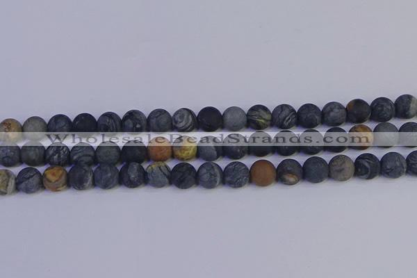 CPJ494 15.5 inches 12mm round matte black picasso jasper beads