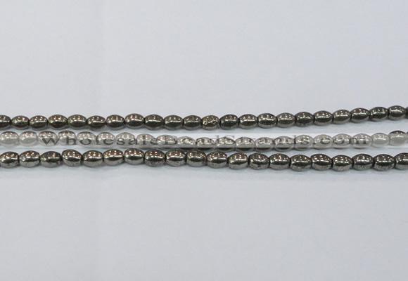CPY597 15.5 inches 6*8mm rice pyrite gemstone beads wholesale