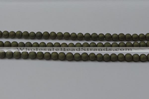 CPY813 15.5 inches 4mm round matte pyrite beads wholesale
