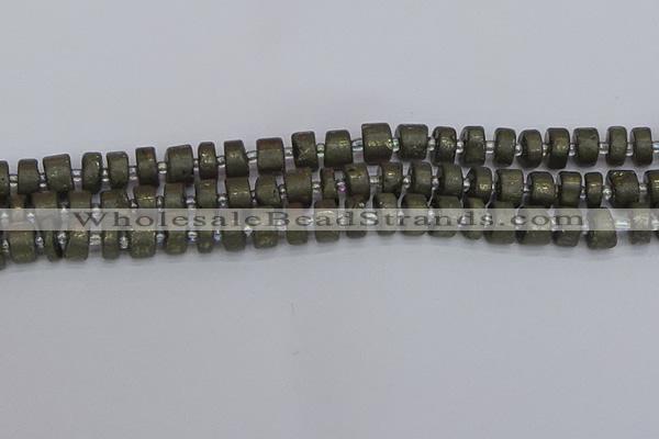CRB1260 15.5 inches 6*10mm tyre matte pyrite gemstone beads