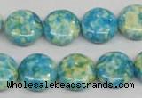 CRF118 15.5 inches 14mm flat round dyed rain flower stone beads