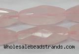 CRQ41 15.5 inches 14*32mm faceted rice natural rose quartz beads