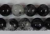 CRU306 15.5 inches 14mm round black rutilated quartz beads