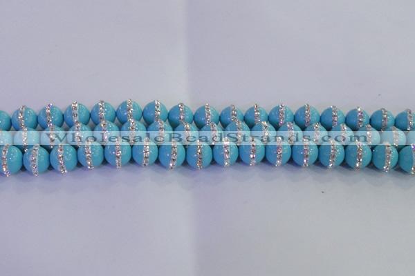 CSB1511 15.5 inches 8mm round shell pearl with rhinestone beads