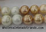 CSB611 15.5 inches 12mm whorl round mixed color shell pearl beads