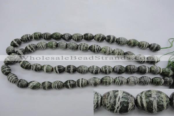 CSJ100 15.5 inches 10*14mm rice green silver line jasper beads