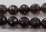 CSQ132 15.5 inches 16mm faceted round grade AA natural smoky quartz beads
