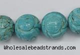 CTU884 15.5 inches 18mm carved round dyed turquoise beads